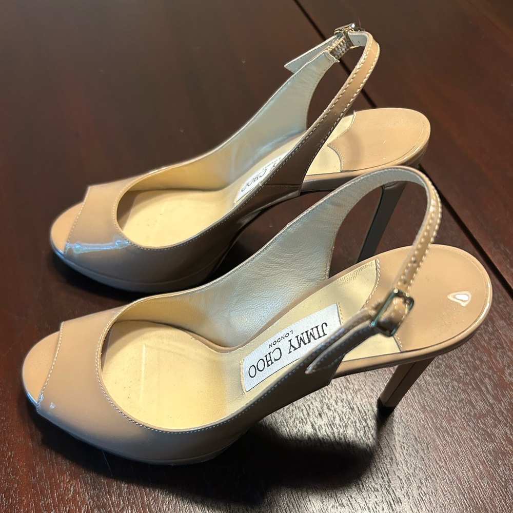 Jimmy Choo Beige Slingback Heels, Size 37/7